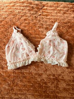 NWOT Sheer Pink Floral Ruffle Bralette